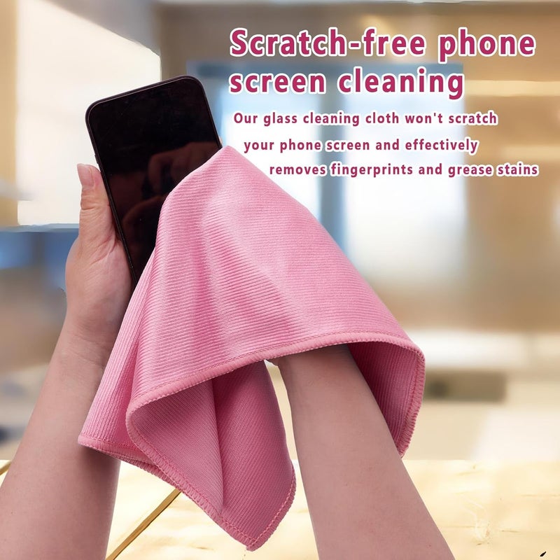 Misequal 6 Pack Glass Cleaning Cloth Microfiber Cleaning Cloth for Window Eyeglass Jewelry Windshields Mirrors and Stainless Steel (Pink) - Image 2